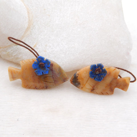 Intarsia Of Amazonite And Lapis Lazuli Earring Beads 32x17x4mm, 12x12x3mm 9.3g
