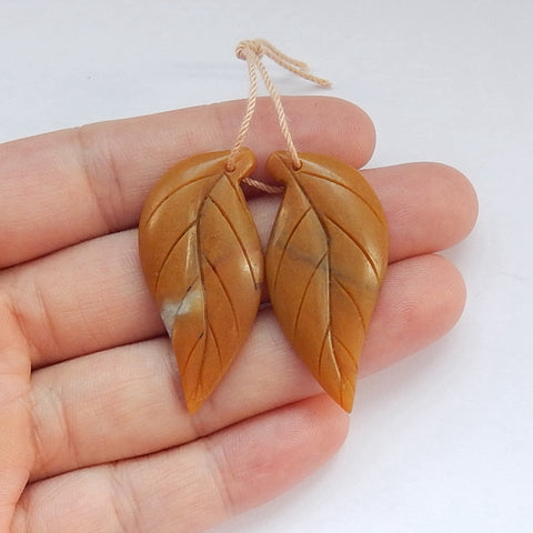 Natural Amazonite Carved Leaf Earring Beads 30x11x4mm, 3.6g