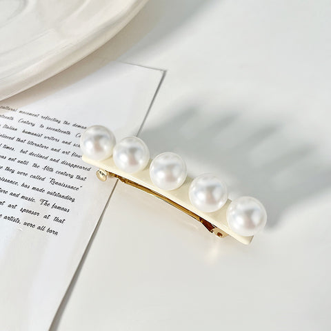 BITEFU Classic Versatile Pearl Spring Hairpin: Vintage Ponytail Clip & Elegant Horizontal Hair Accessory