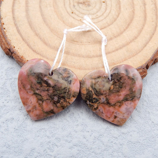 Natural Rhodonite Earring Beads 19X20X4mm, 6.7g