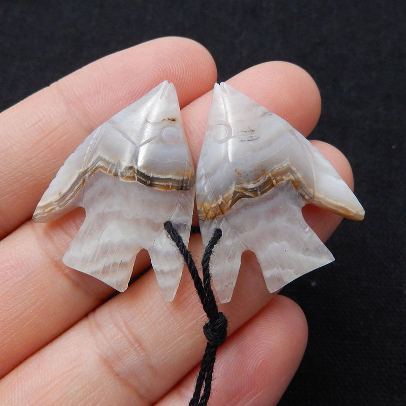 Natural Crazy Lace Agate Carved fish Earring Beads 28x20x4mm, 6.2g