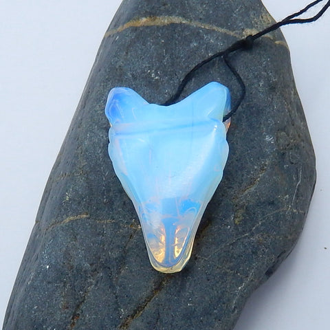 Opalite Carved wolf head Pendant Bead 35x27x13mm, 12.2g