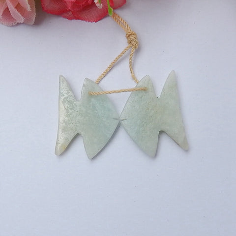 Natural Amazonite Carved Fish Earring Beads 25x17x4mm, 4.6g
