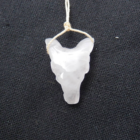 Natural Rose Quartz Carved wolf head Pendant Bead 28x20x10mm, 5.3g