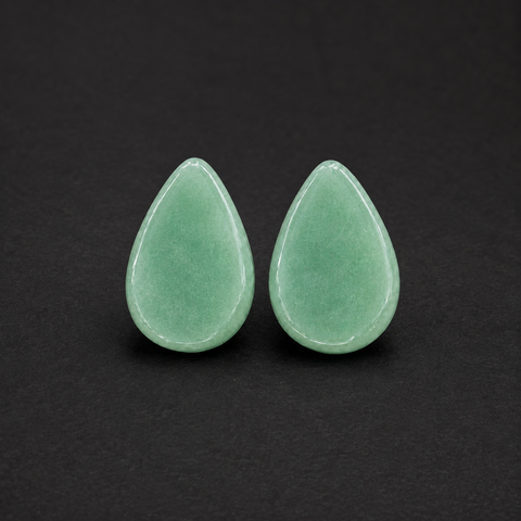Natural Green Aventurine Teardrop Plugs - Smooth Stone Ear Gauges