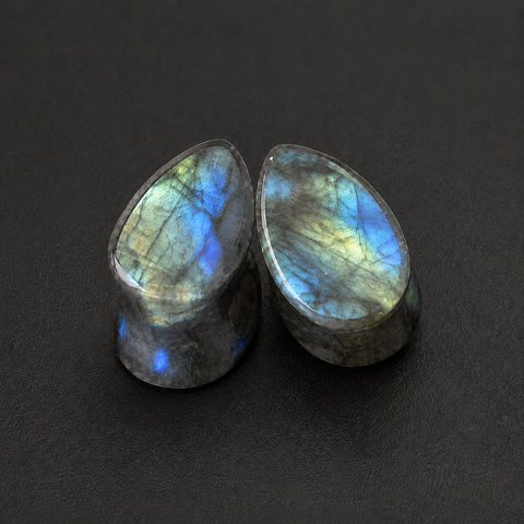 Natural Labradorite Teardrop Plugs – Iridescent Flash Stone Ear Gauges