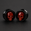 Black Obsidian Skull Ear Plugs with Carnelian Inlay, Gothic Double Flared Gauges, Handmade Stone Ear Gauges