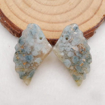 Natural Ocean Jasper Carved wings Earring Beads 26x18x4mm, 4.2g