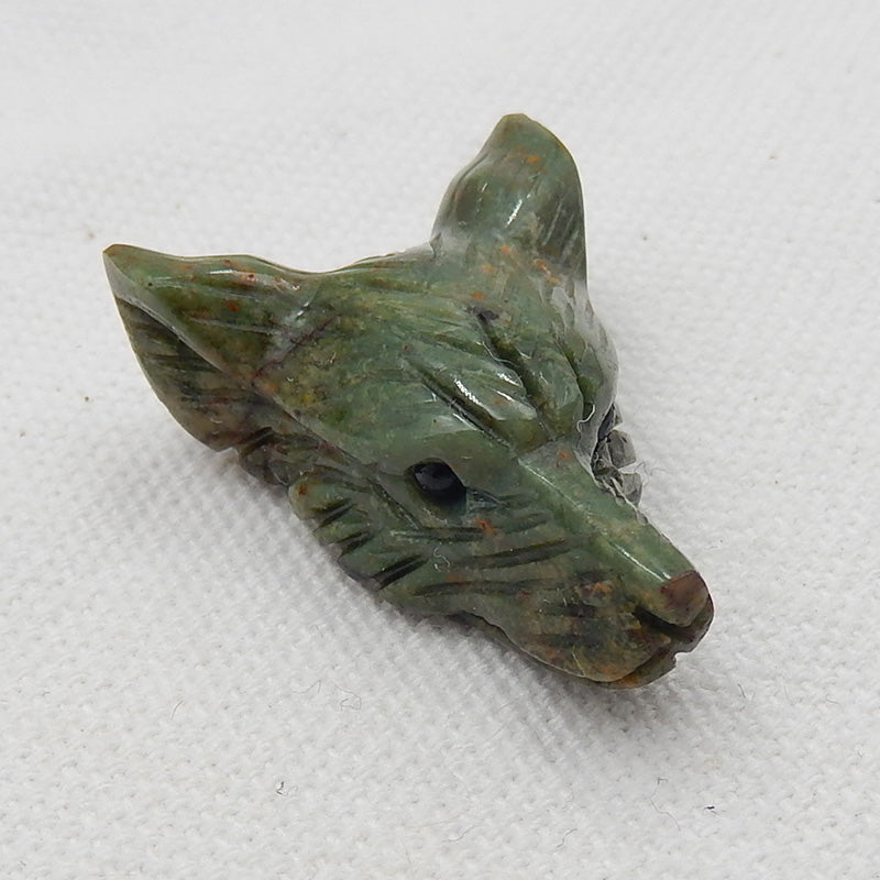 Pierre pendentif tête de loup sculptée en opale verte faite à la main, 26x22x11mm, 5.5g