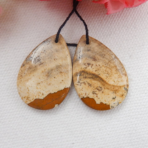 Natural Picture Jasper 宝石耳环一对，30x20x5mm，8.81g