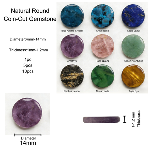 Natural Round Coin-Cut Gemstone Tablets - Flat Surface with Soft Polished Edges for Minimalist Jewelry Design - Gomggsale