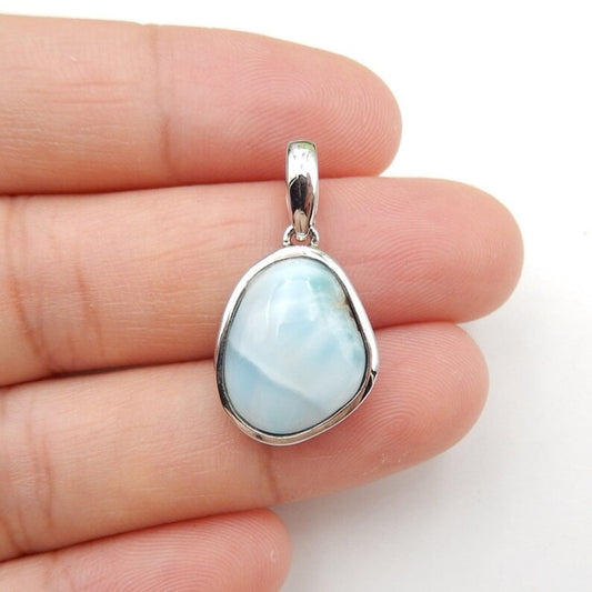 Natural Larimar Pendant with 925 Sterling Silver Accessory 16x13x5mm, 3g