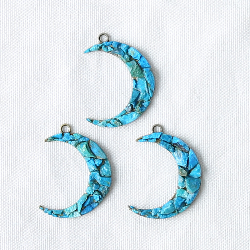 Intarsia of Turquoise and Copper back moon Pendant Beads 43*31*5mm