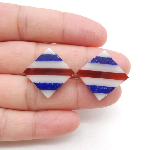 Lapis Lazuli, Red Agate, White Jade Intarsia Gemstone Cabochons Bead, 22x4mm, 5.5g