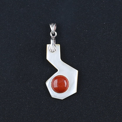 Intarsia of Shell and Red River Pendant with 925 silver hook 25*15*4mm, 1.8g