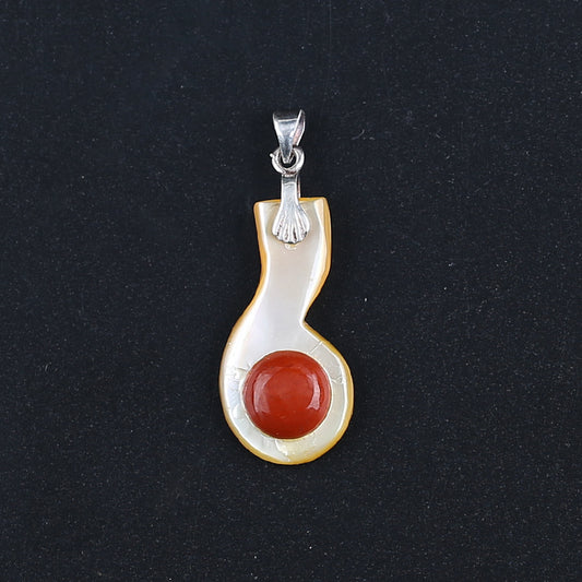 Intarsia of Shell and Red River Pendant with 925 silver hook 25*13*5mm, 1.8g