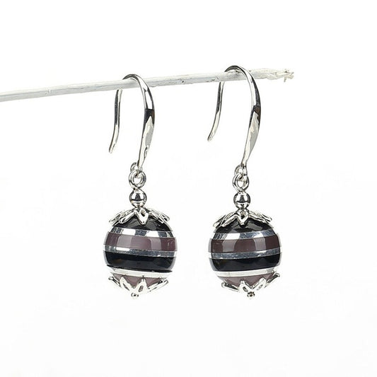 Cymophane Intarsia Round Earrings with 925 Sterling Silver Accessory 4.3g