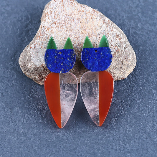 Intarsia of African Jade, Lapis Lazuli, Red Agate and Rose Quartz Earring Beads 46*17*3mm