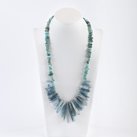 Natural Blue Kyanite And Blue Apatite Crystal Jewelry Necklace, Adjustable Necklace,1 Strand,20-30 Inch,47×9×5mm,8×6×4mm,131g