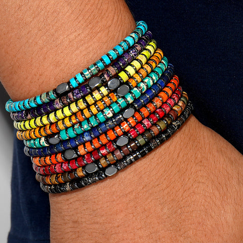 Gomggsale Bohemian Natural Gemstone Bracelet - Contrast Color Half Cylinder Bracelet