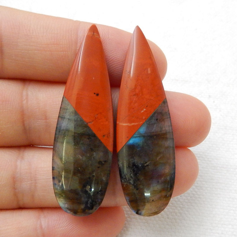 Intarsia of Labradorite and Red River Jasper Earring Beads 42x13x5mm, 8.8g