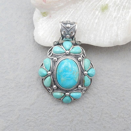 Natural Turquoise Pendant with 925 Silver Accessory 48x34x12mm, 13.6g