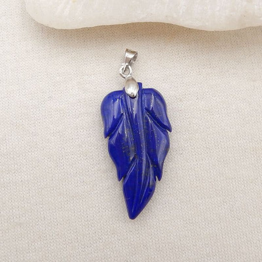 Natural Lapis Lazuli Carved leaf Pendant with 925 Sterling Silver Accessory 30x15x6mm, 4g