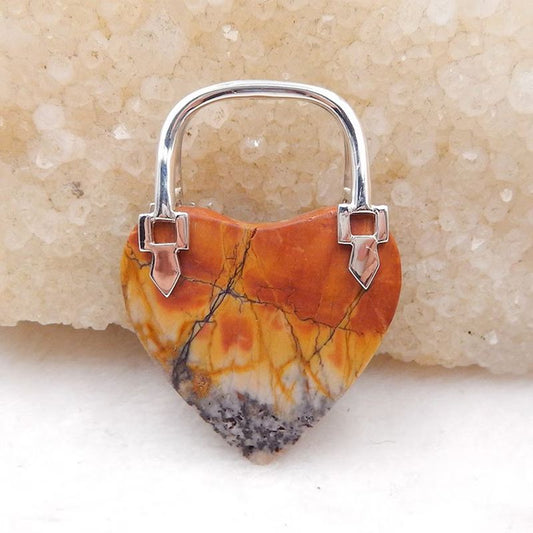 Natural Red Creek Jasper Carved handbag Pendant with 925 Silver Accessory 41x29x10mm, 12g