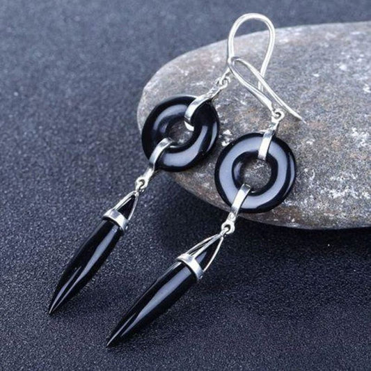 Natural Black Agate Earrings with Sterling Silver Accessory