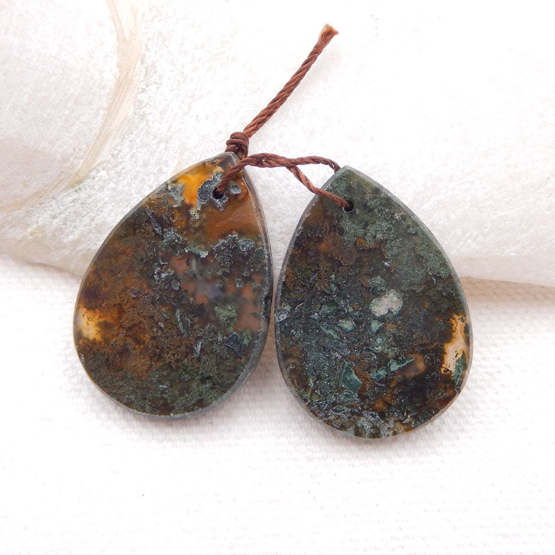 Natural Moss Agate Earring Beads 31x22x4mm, 9.4g