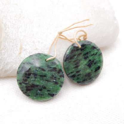 Natural Ruby And Zoisite Earring Beads 22*22*5mm, 10.4g