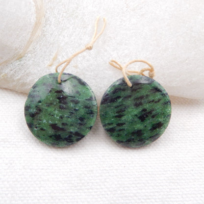 Natural Ruby And Zoisite Earring Beads 22*22*5mm, 10.4g