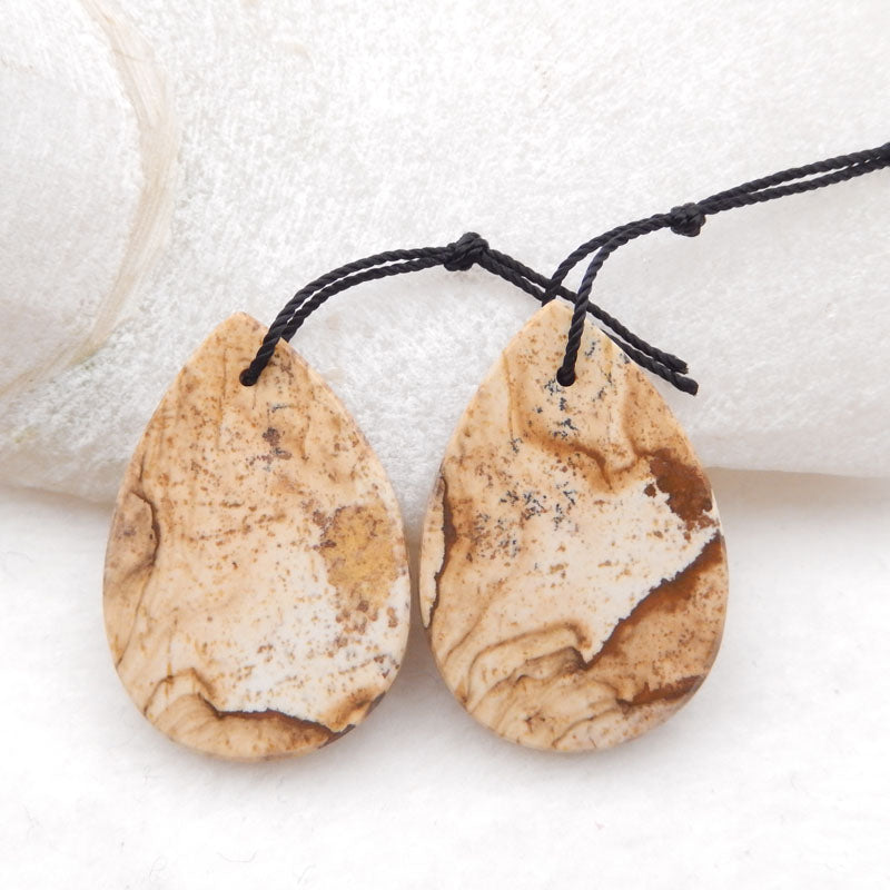 1 paire de boucles d'oreilles en pierres précieuses de jaspe naturel, 30 x 21 x 3 mm, 8,3 g