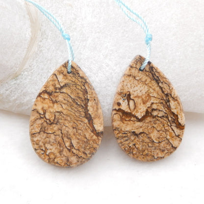 1 paire de boucles d'oreilles en pierres précieuses de jaspe naturel, 30 x 21 x 3 mm, 8,3 g