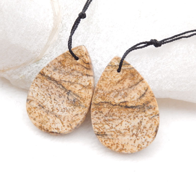 Natural Picture Jasper Earring Beads 33x23x4mm, 10.3g