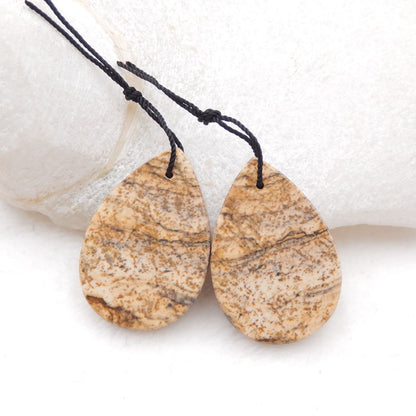 Paire de boucles d'oreilles en pierres précieuses de jaspe naturel, 33 x 23 x 4 mm, 10,3 g