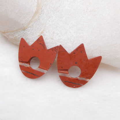 Paire de boucles d'oreilles en jaspe de rivière rouge naturel, pierre pour la fabrication de boucles d'oreilles, 25x24x3mm, 5.13g