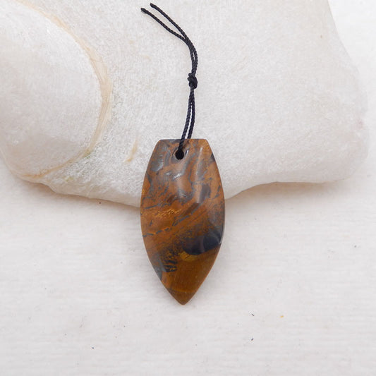 Natural Iron Tiger's Eye Pendant Beads 37x19x7mm, 9.6g