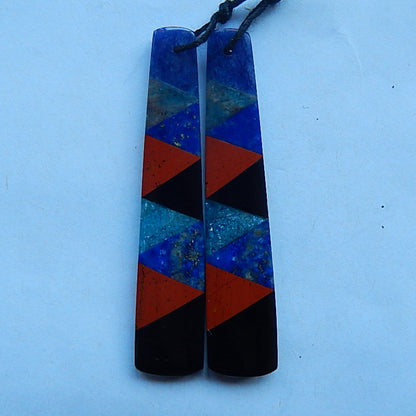 Intarsia of African Sodalite, Apatite, Lapis Lazuli, Red River and Obsidian Earring Beads 49x10x4mm, 8.3g