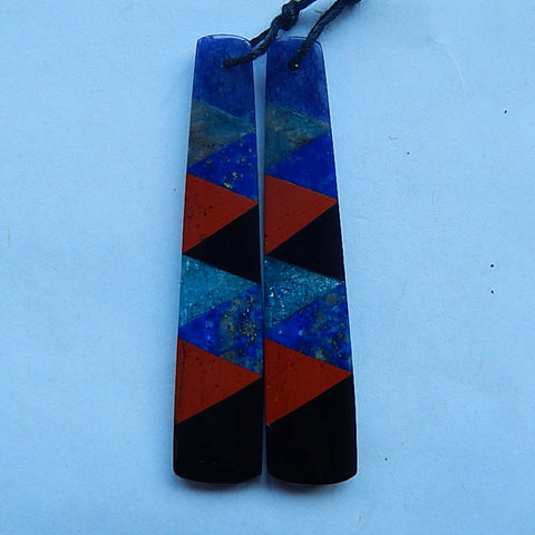 Intarsia Of African Sodalite, Apatite, Lapis Lazuli, Red River And Obsidian Earring Beads 49x10x4mm, 8.3g