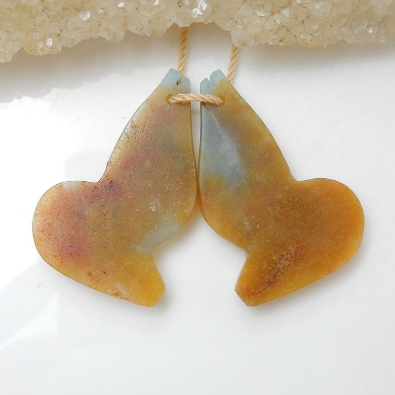 Natural Amazonite Carved fish Earring Beads 30x20x4mm, 6.1g