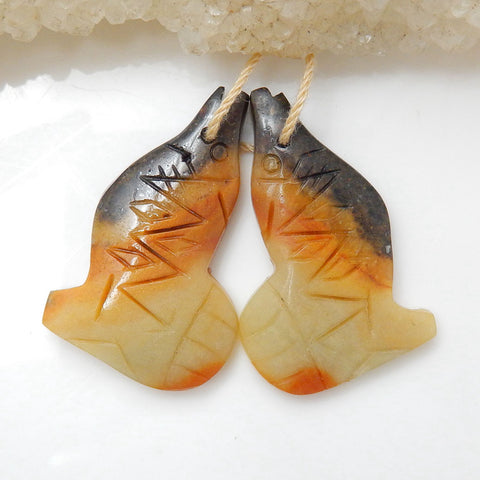 Natural Amazonite Carved fish Earring Beads 30x20x4mm, 6.1g