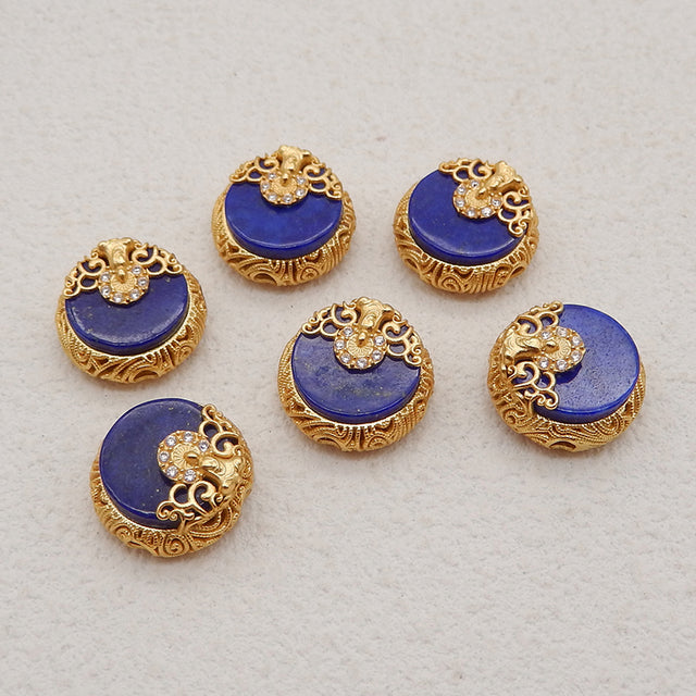 BITEFU 1Pair Silver Gold Plated Natural Lapis Gemstone Pendant Bead, J