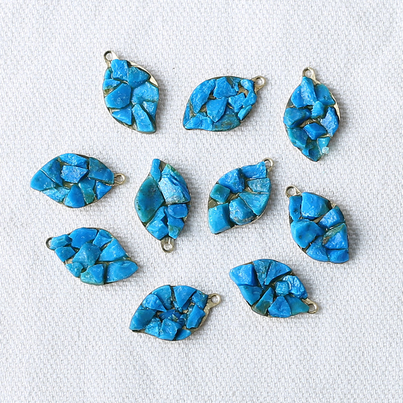 Intarsia of Turquoise and Copper leaf back Pendant Beads 18x12x3mm