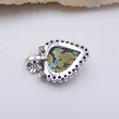 Natural Turquoise Pendant with 925 Sterling Silver flower Accessory 30x21x7mm, 6.4g