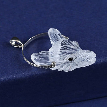 White Quartz Carved wolf head Pendant with 925 Silver 35x26x13mm, 13g