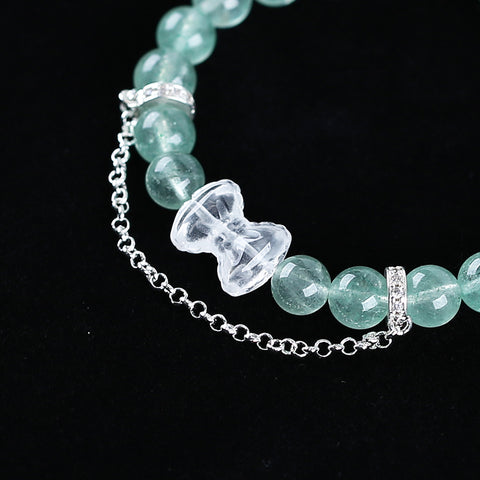 Natural Green Strawberry Quartz And White Quartz Gemstone Bracelet Gift, 17cm, 16x12x7mm, 8mm, 19.2g