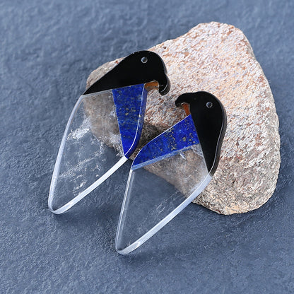 Intarsia of Obsidian, Red Agate, Lapis Lazuli and White Quartz Earring Beads 47*20*3mm