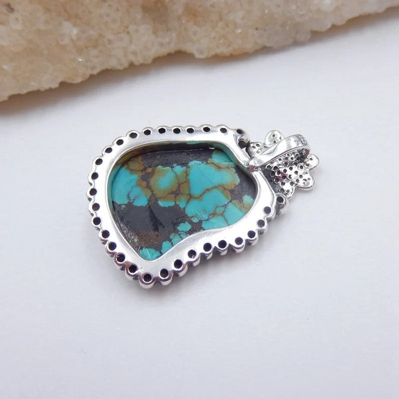 Natural Turquoise Pendant with 925 Sterling Silver flower Accessory 38x26x6mm, 9.1g