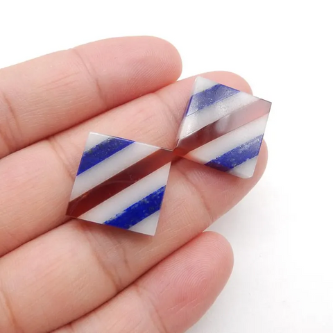 Lapis Lazuli, Red Agate, White Jade Intarsia Gemstone Cabochons Bead, 22x4mm, 5.5g